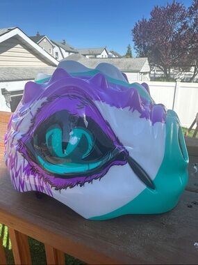 Hand-Painted Teal, Purple & White Dragon Helmet - Artist Decor